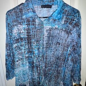 Carine Blue and Black Button-Up Blouse